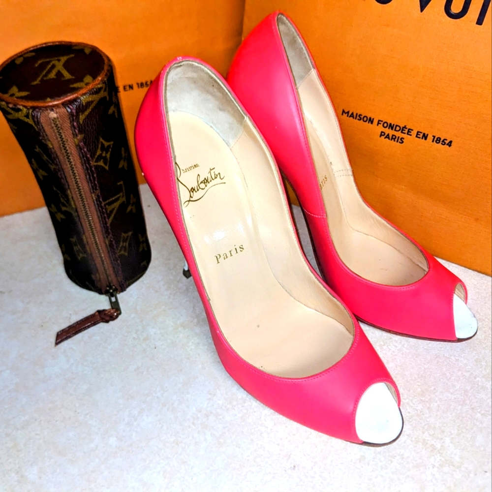 Authentic Christian Louboutin Youpi Peep  Heels & Louis Vuitton Mini Papillion